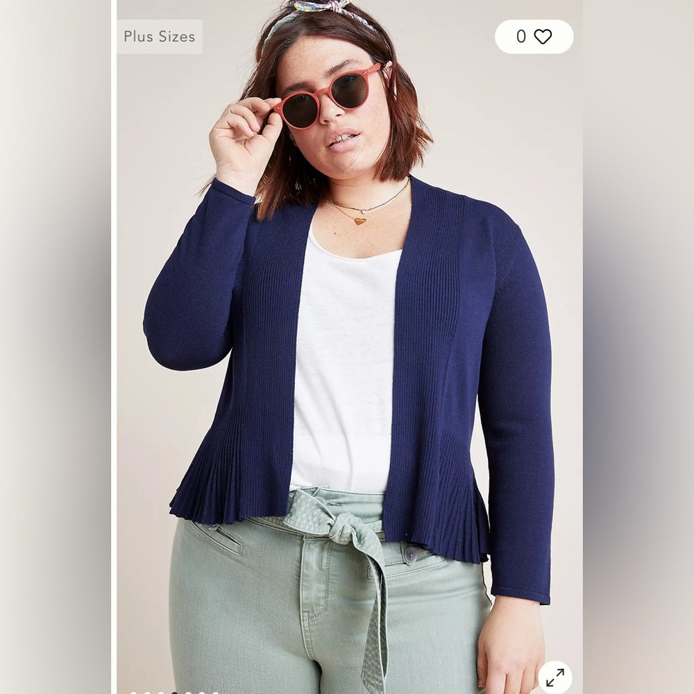 ANTHROPOLOGIE WOMENS BANLIEUE PEPLUM PLEATED HEM OPEN CARDIGAN NAVY BLUE XSMALL
